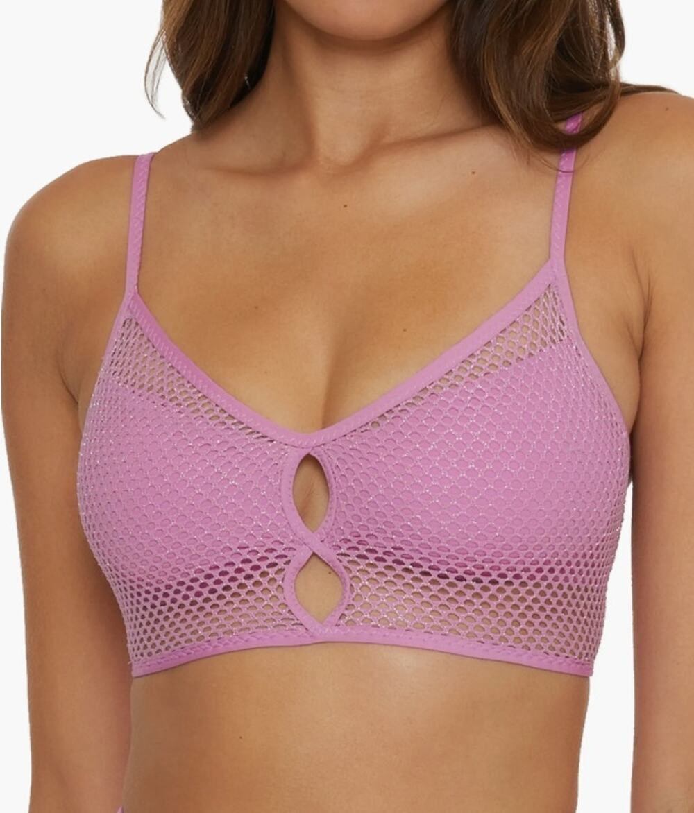 Becca Women Lilac Metallic Network Cami Strappy Back Swim Bikini Top Size M